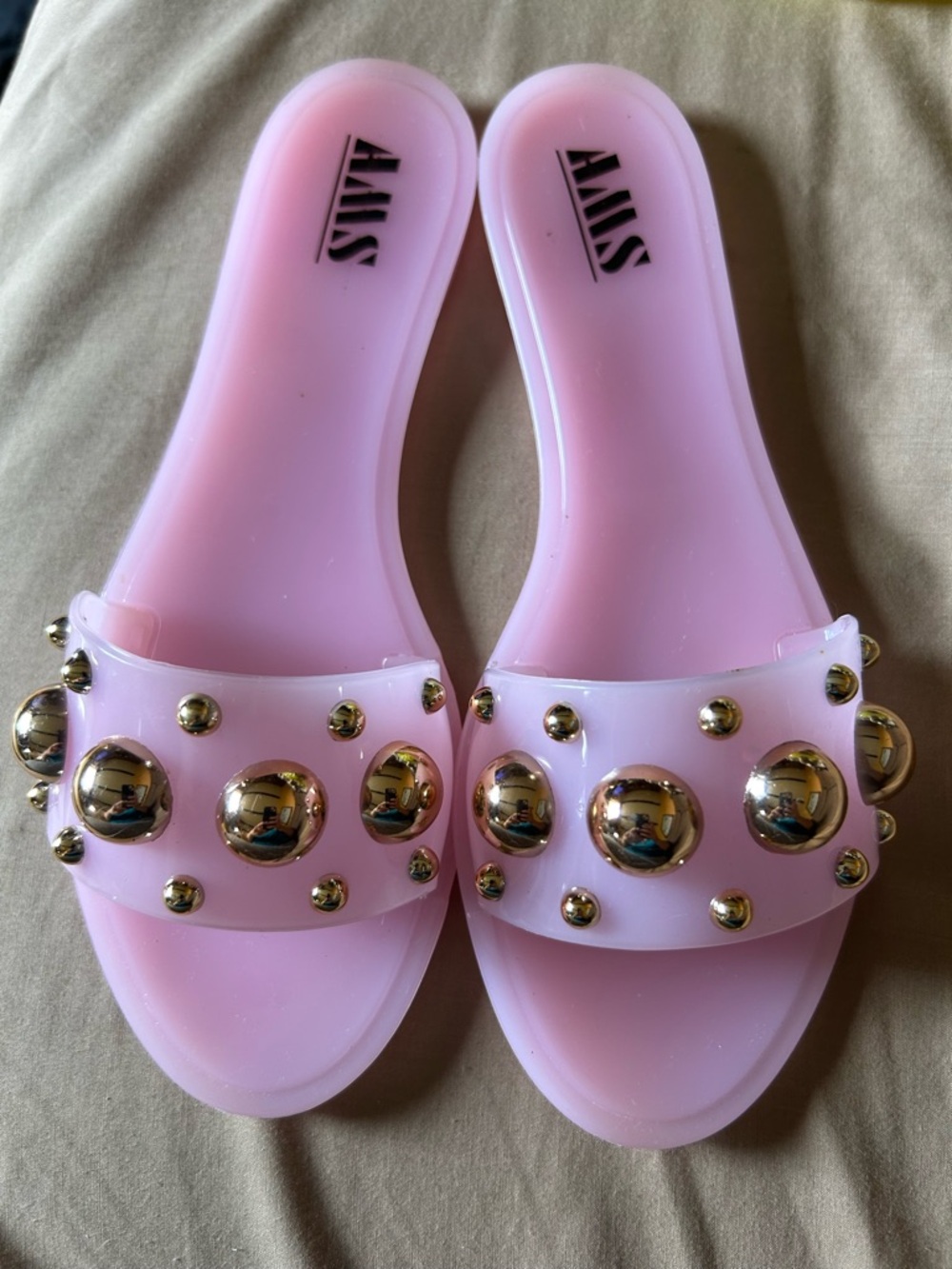 AMS Pink Studded Jelly Slide Sandals size 7